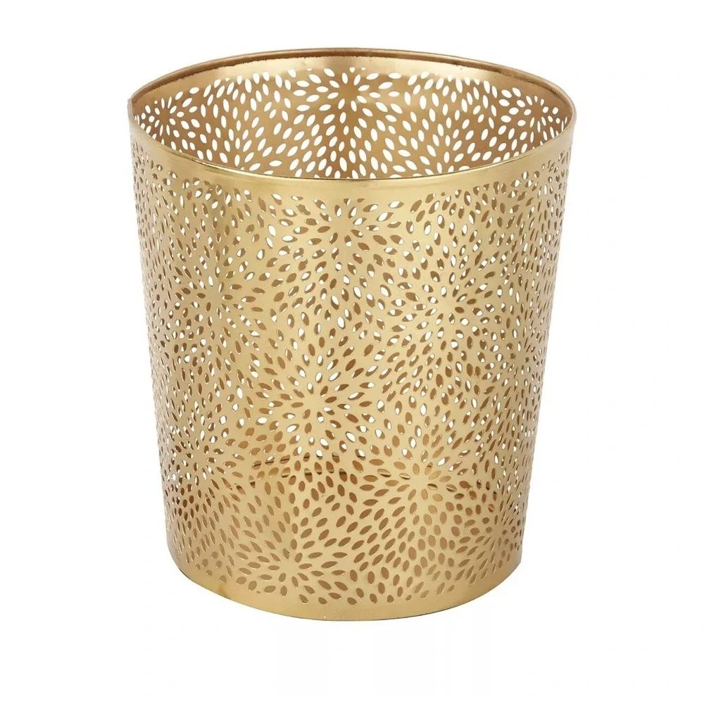 CosmoLiving by Cosmopolitan Metal Small Waste Bin with Laser Carved Floral De...